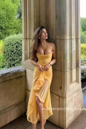 European-style strapless dress.
