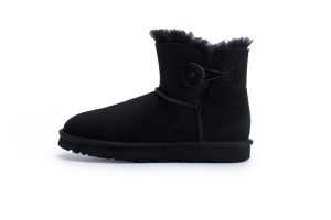Wood Button Normal Tube Sheepskin Boots